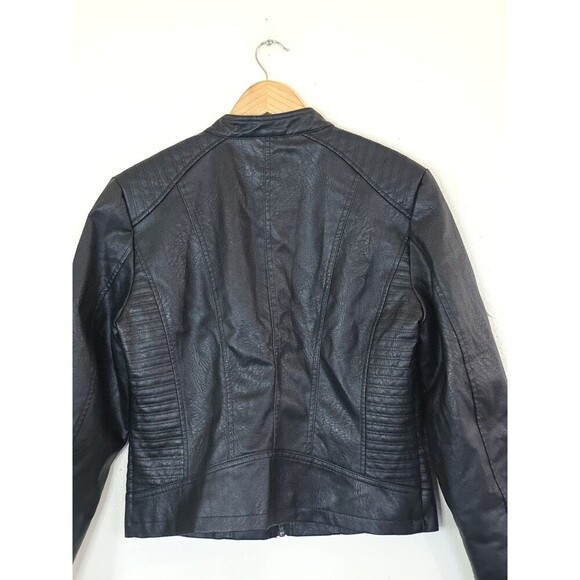 Fahsyee Black Faux Leather Biker Jacket Womens Size Medium Grunge Moto - Picture 7 of 9